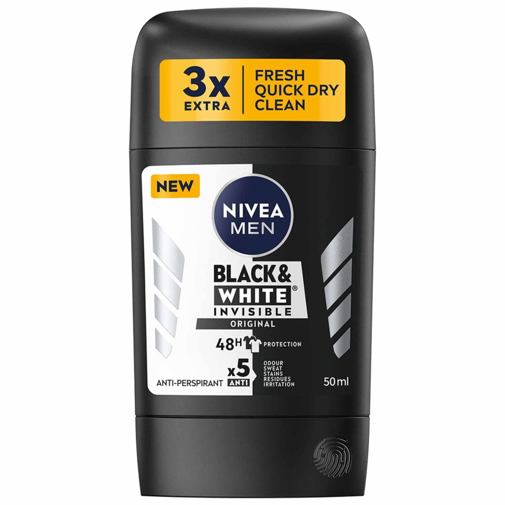 NIVEA MEN, Déodorant Homme, Black & White Invisible Original, Stick 50ml