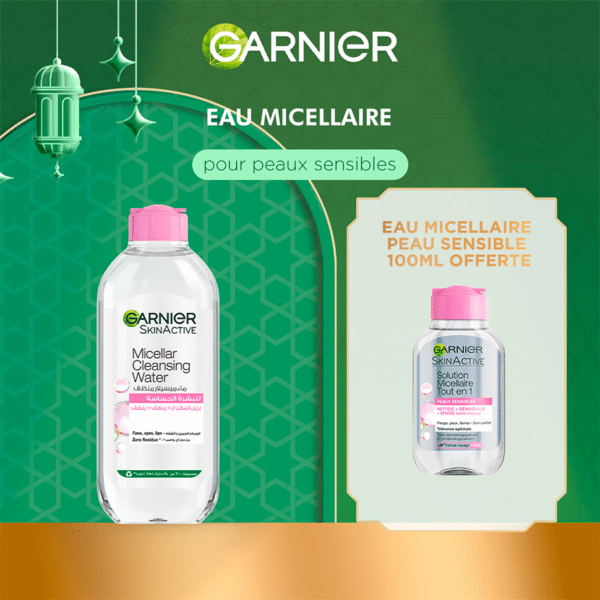PACK GARNIER SKIN ACTIVE MICELLAIRE PEAU SENSIBLE 400ML + 100ML PS