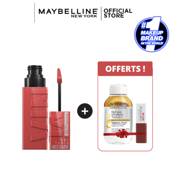 Maybelline New York - Brillant à lèvres Superstay Vinyl Ink = Eau Micellaire biphasé 100ml + Mini Super Stay Matte Ink