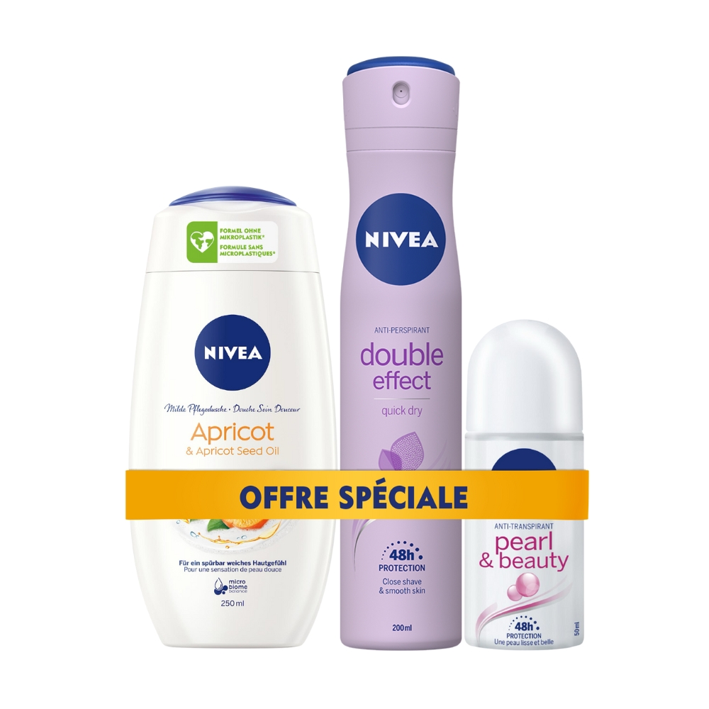 Pack NIVEA – Care & Apricot + Déodorants Pearl & Beauty & Double Effect