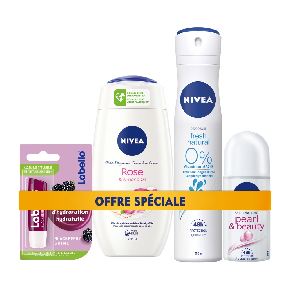 Pack NIVEA & LABELLO – Soin Complet : Gel Douche, Déodorants & Baume Lèvres